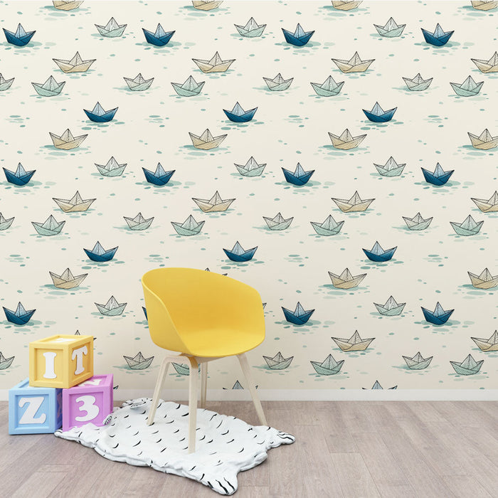 Fototapet papírhajók | Színes úszó hajó minták világos háttéren