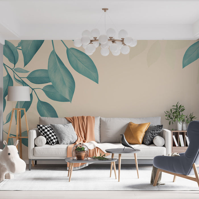 Tapeta béžová s akvarelovým listím | Jemnost a elegance ve vašem interiéru