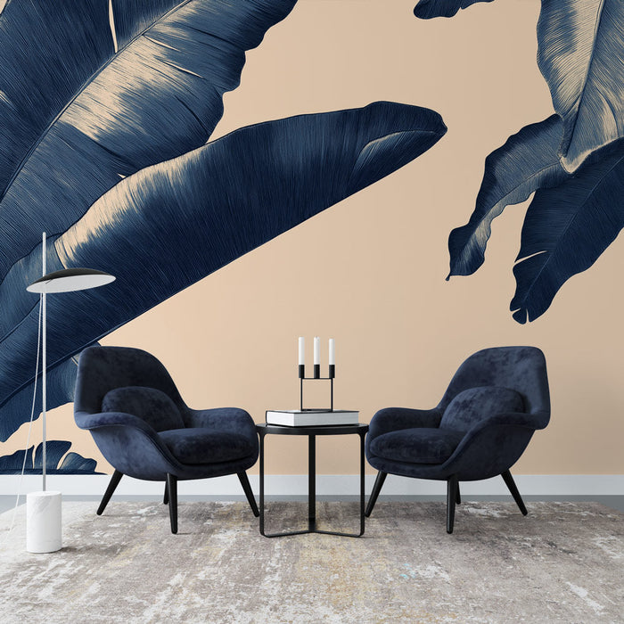 Fototapet bej tropikal yapraklarla | Doğadan ilham alan zarif yaprak desenleri
