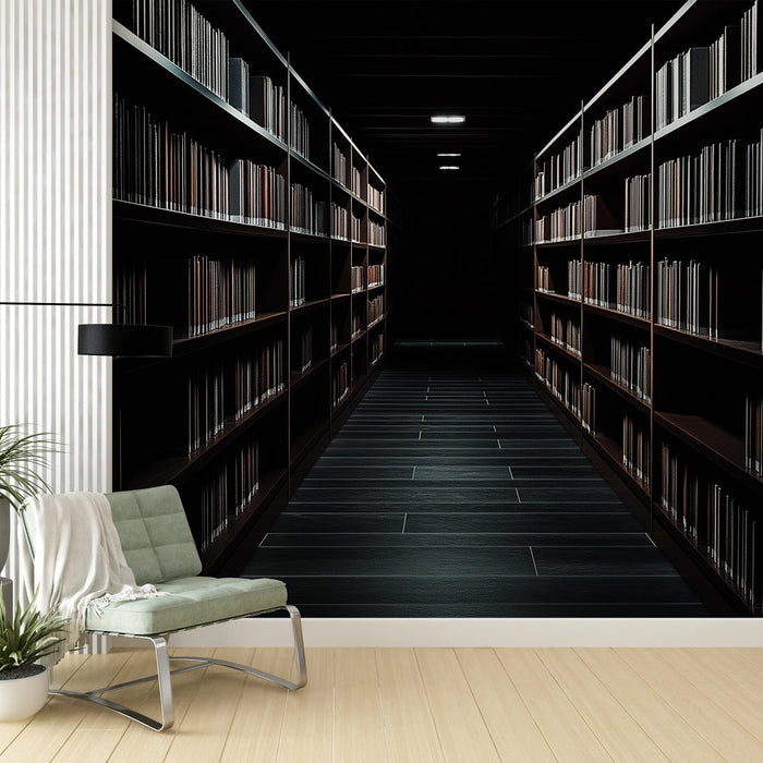 Foto Behang bibliotheek | Mysterieuze sfeer met planken vol boeken