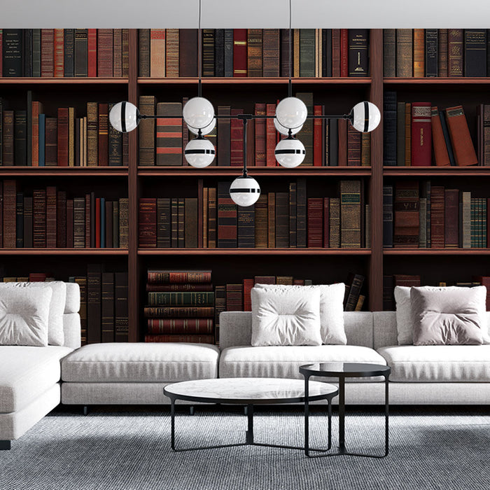 Fototapet bibliotek | Hylde fyldt med gamle bøger med elegante omslag