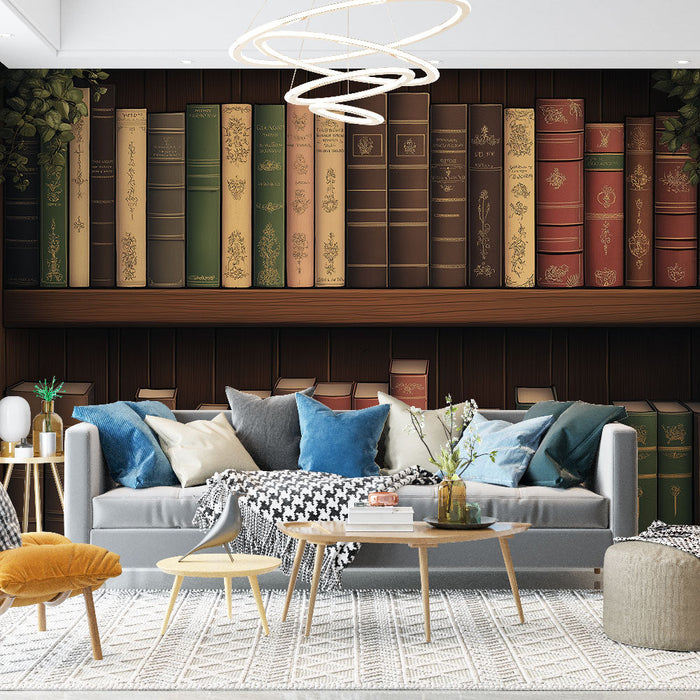 Tapete-Bibliothek | Regal gefüllt mit alten und eleganten Büchern