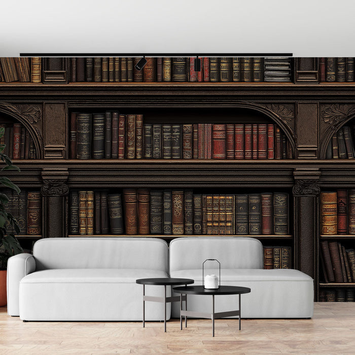 Tapete Bibliothek | Holzregale mit alten Büchern