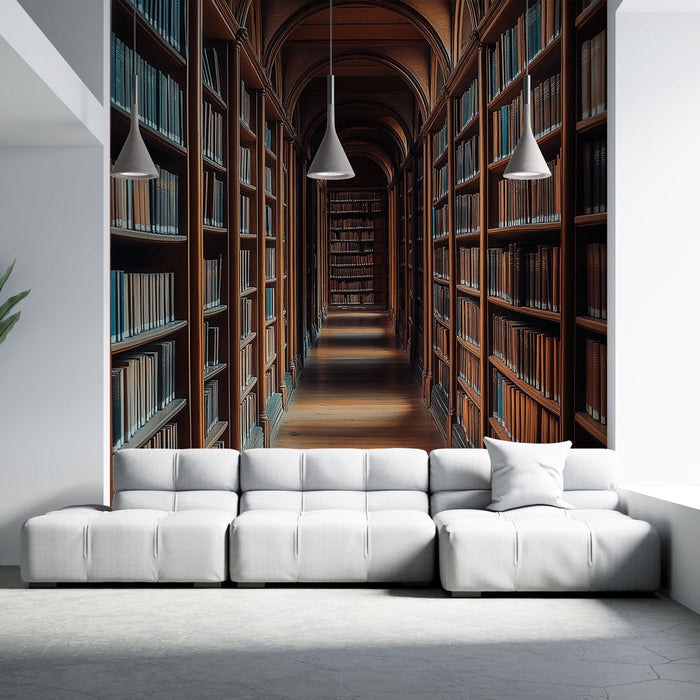 Fototapet kütüphanesi | Klasik kitaplarla ahşap raflar