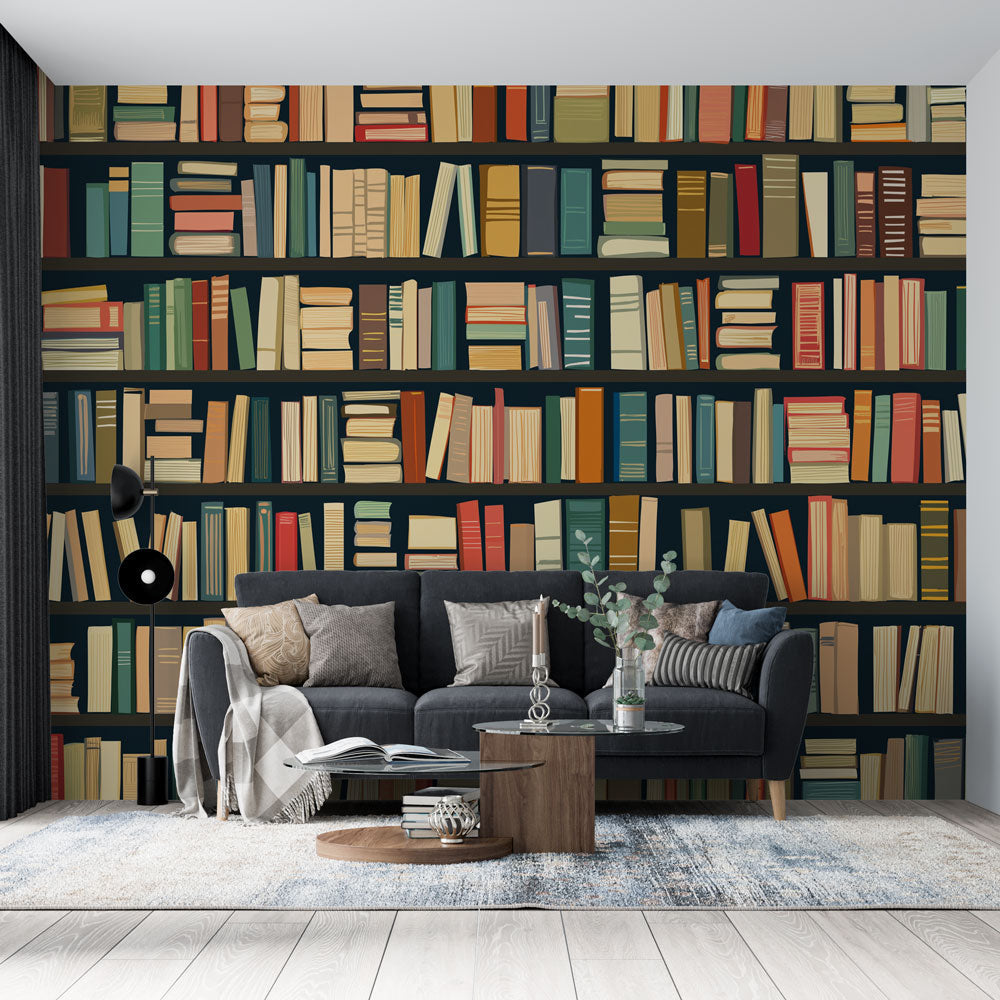 library wallpaper interior design