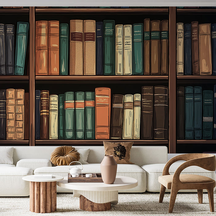 Библиотека с тапети | Рафтове, пълни с цветни книги