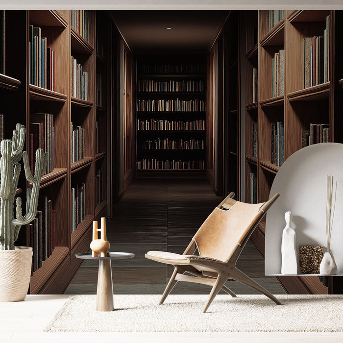 Libreria di carta da parati | Parete di libri in legno caldo