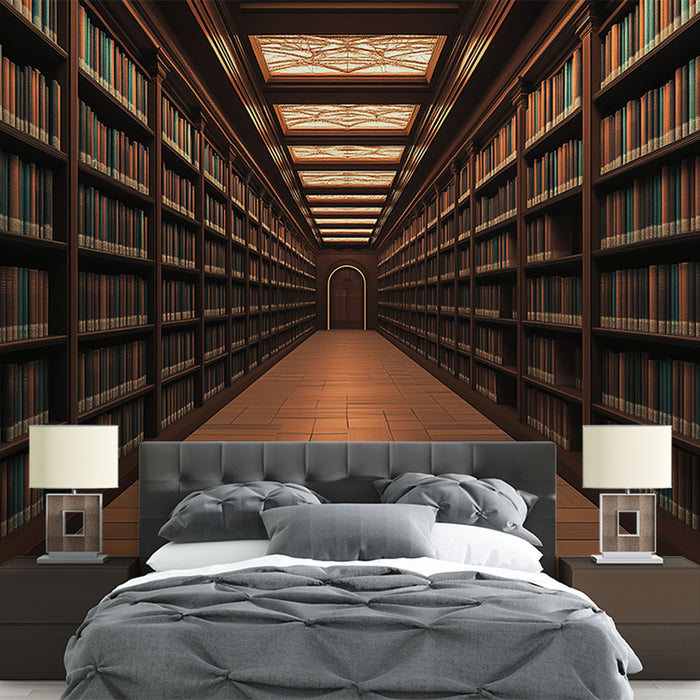 Foto Behang bibliotheek | Een majestueuze gang tussen planken volgeladen met boeken