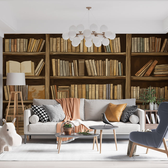 Papel pintado biblioteca vintage | Estantes llenos de libros antiguos