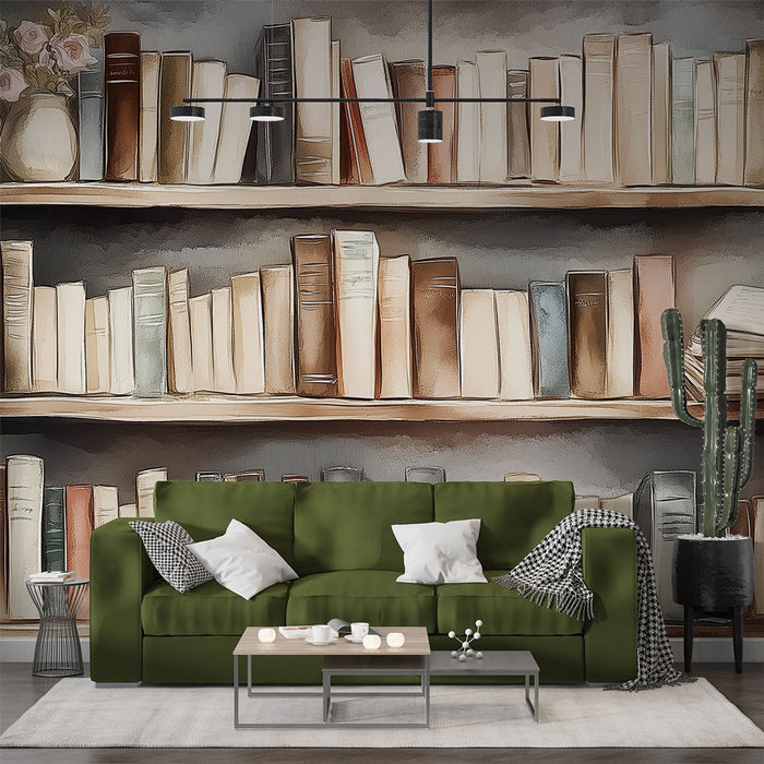 Винтидж тапет библиотека | Рафтове, пълни с елегантни книги