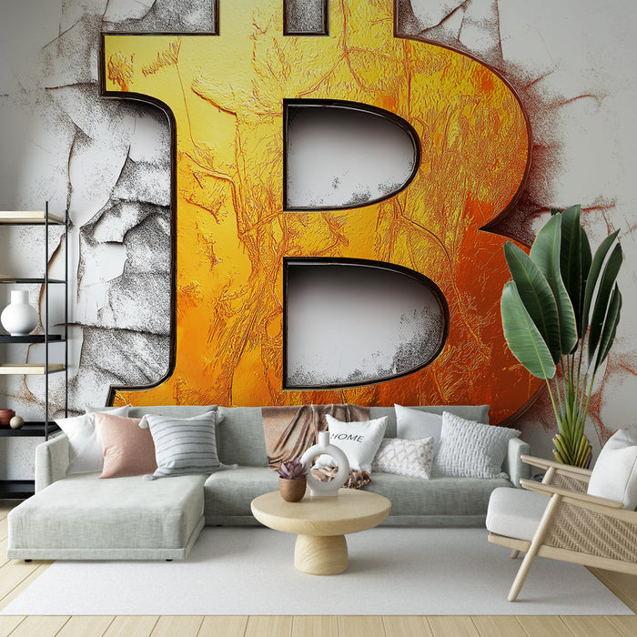 Mural Tapet bitcoin in gull | Cryptocurrency with a metallic texture