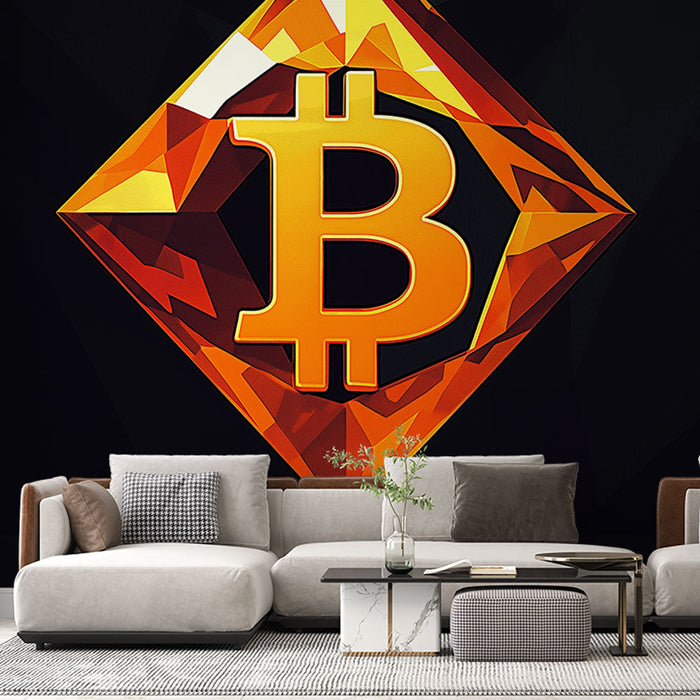 Mural Wallpaper bitcoin | Stylized Bitcoin logo in the shape of an orange gem