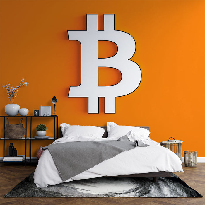 Tapeta Bitcoin | Logo Bitcoin na pomarańczowym tle