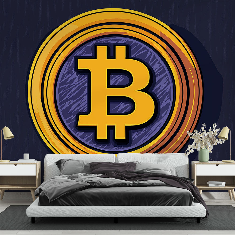 Papel de parede Bitcoin | Logotipo estilizado do Bitcoin em fundo escu —  WonderMural