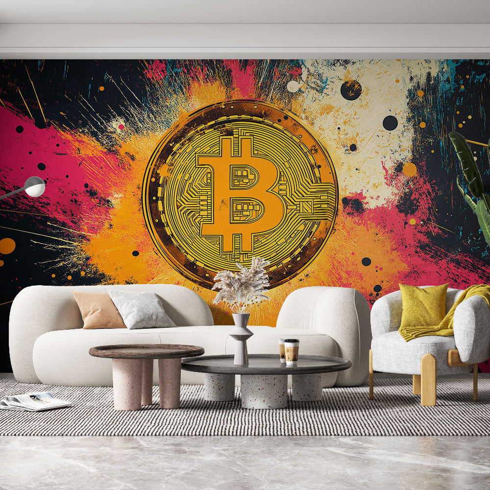 Foto Behang bitcoin | Dynamisch patroon geïnspireerd door cryptocurren —  WonderMural