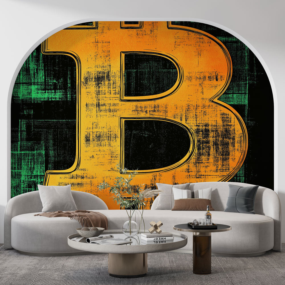 Foto Behang Bitcoin | Grafisch patroon van de iconische cryptocurrency —  WonderMural