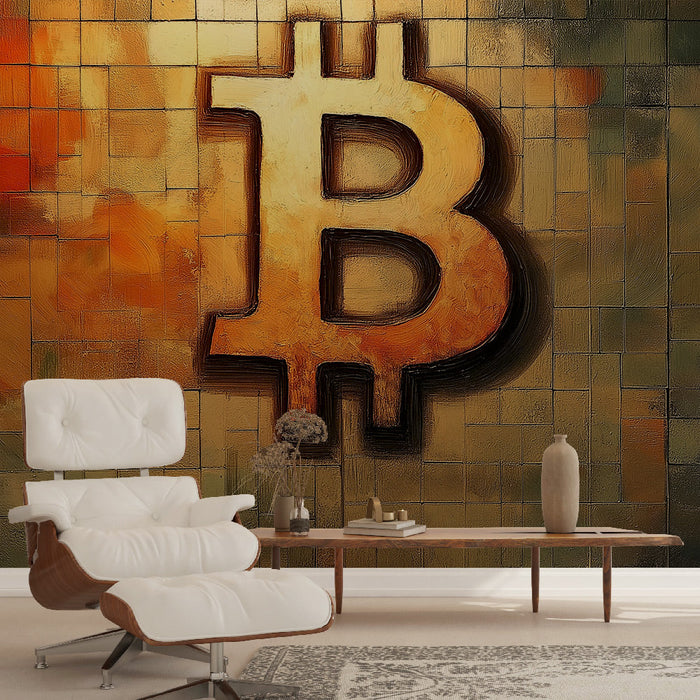 Foto Behang Bitcoin | Moderne grafische patroon geïnspireerd door cryptocurrency