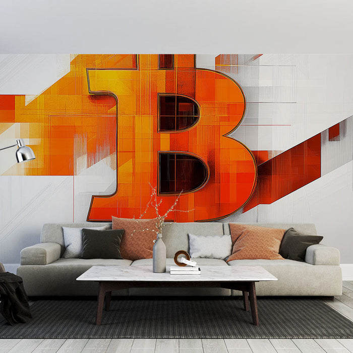 Mural Wallpaper Bitcoin | Modern Pattern in Orange and White Gradient