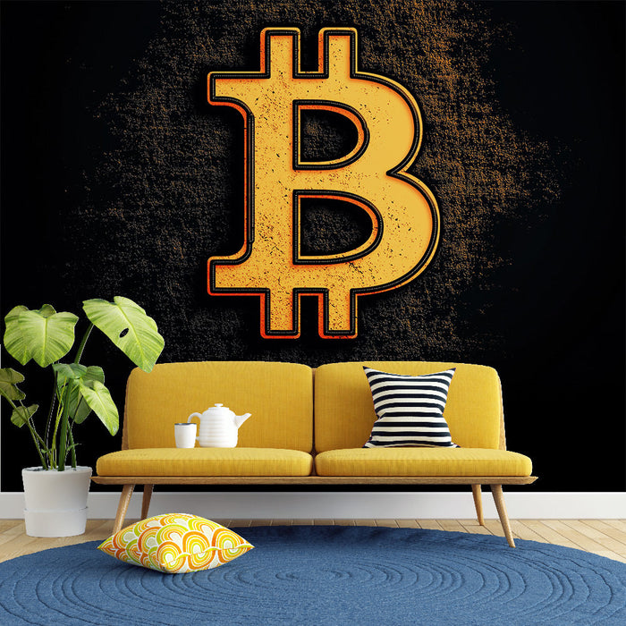 Papel de parede Bitcoin | Símbolo icônico do Bitcoin em dourado em um fundo escuro