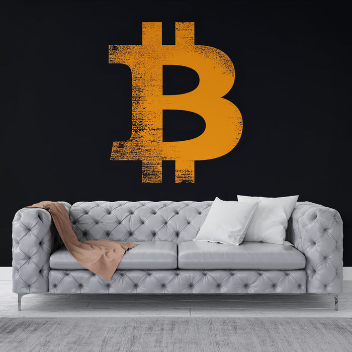 Tapetti bitcoin | Stylisoitu bitcoin-symboli oranssilla mustalla taustalla