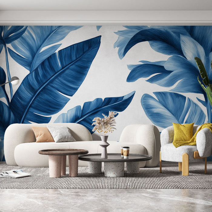 Carta da parati teal blue | Foliage elegante in tonalità di blu