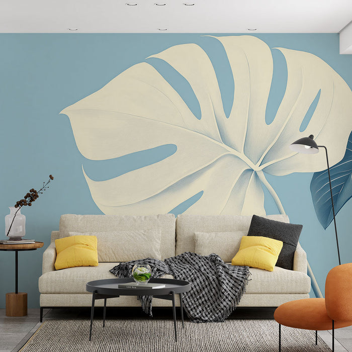 Tapeta modrá tyrkysová | Elegantní listy monstera na uklidňujícím pozadí