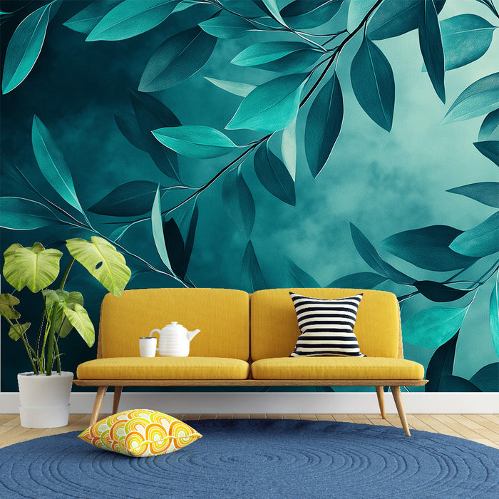 Ταπετσαρία τοίχου πετρόλ μπλε | Λεπτά φύλλα σε υφή φόντου