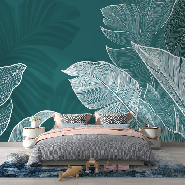 Zidna tapeta teal plava | Elegantno lišće s čistim linijama