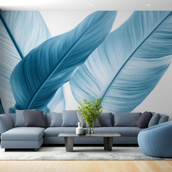 Papel de parede azul petróleo | Folhas elegantes em tons de azul petróleo