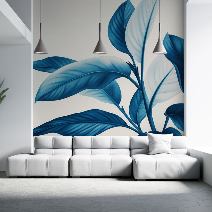Nástěnná tapeta modrozelená | Bujné listy v odstínech modré