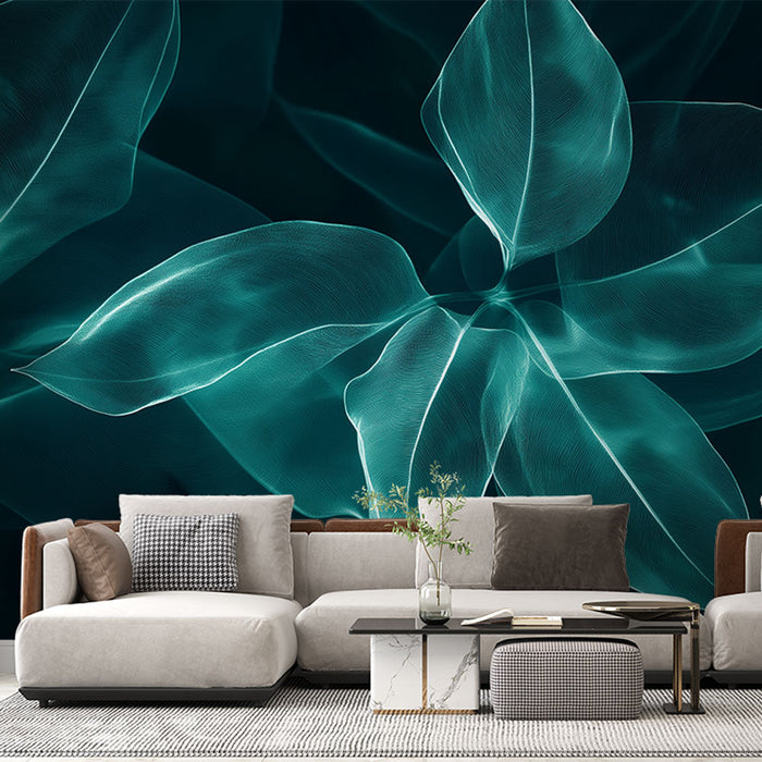 Papel pintado azul pato | Hojas translúcidas elegantes