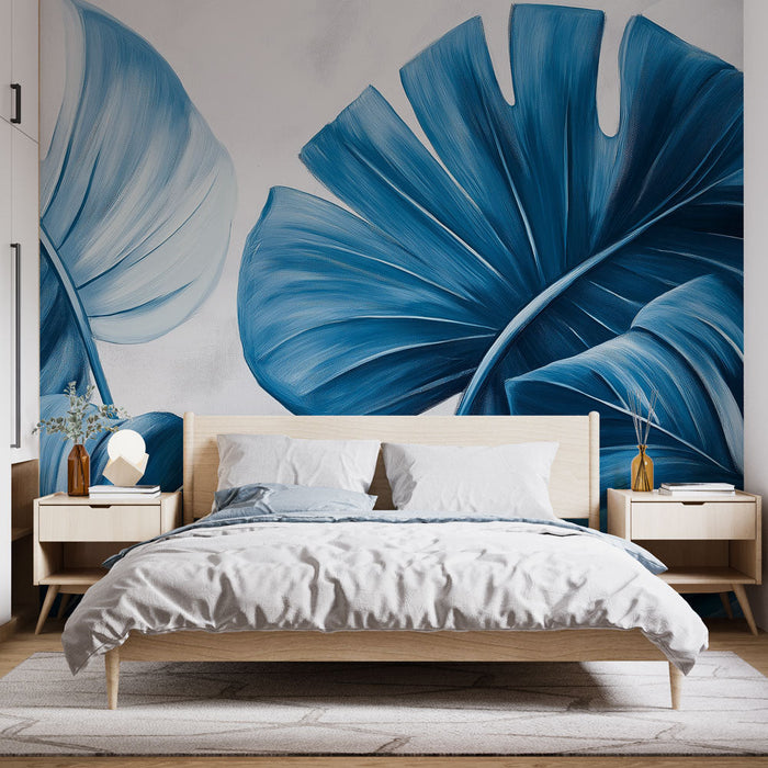 Fototapet teal blue | Tropiske blader blå gradient