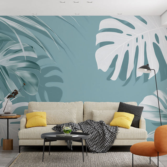Foto Behang teal blue | Elegante tropische bladeren
