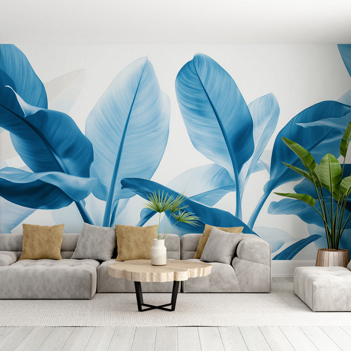 Papel de parede verde-azulado | Folhas tropicais e fundo branco