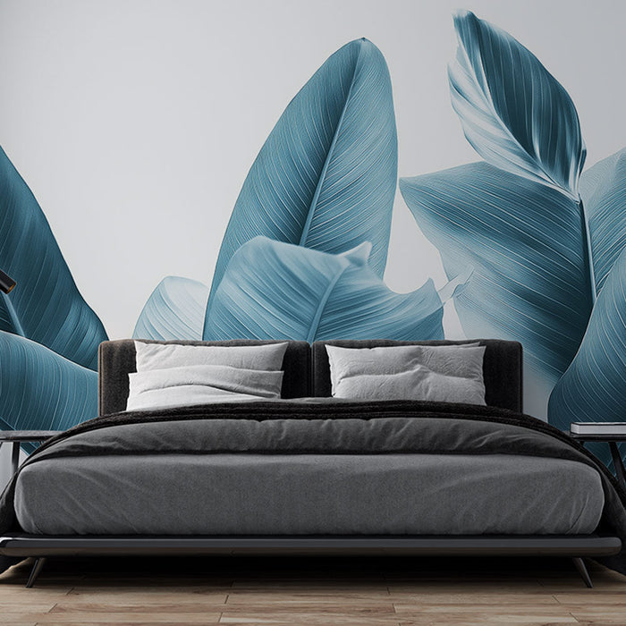 Muraaltapeet sinakasroheline | Troopilised lehed ja sinised toonid