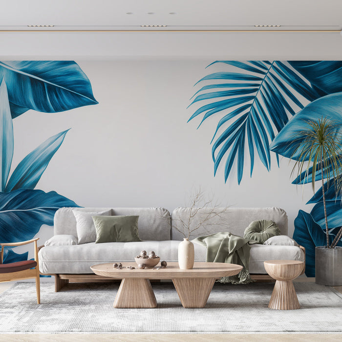 Tapeta modrozelená | Stylizované tropické listy