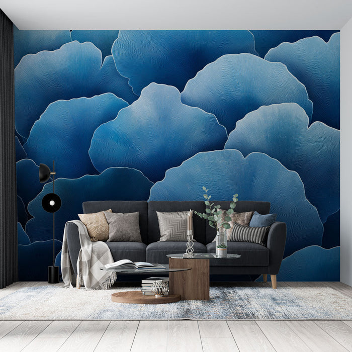 Seinatapeet tumesinine | Stiliseeritud lehtede muster sinistes toonides