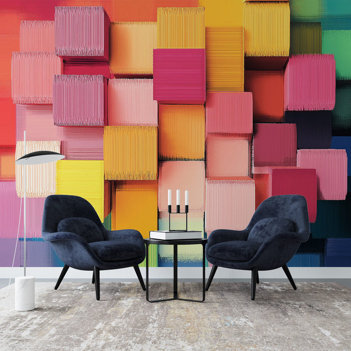 Falfestmény tapéta színes blokkok | Élénk és világos négyzetek absztrakt mintája