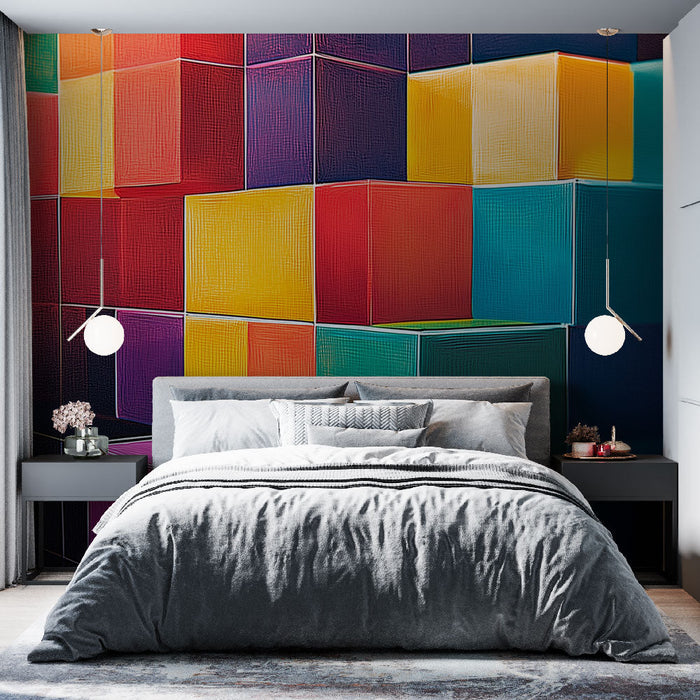 Tapeta s pestrobarevnými bloky | Živá směs geometrických tvarů a barev