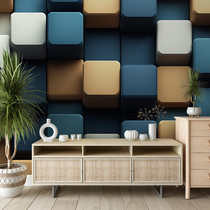 Tapet geometriske blokke | Mønster af blokke i forskellige farver