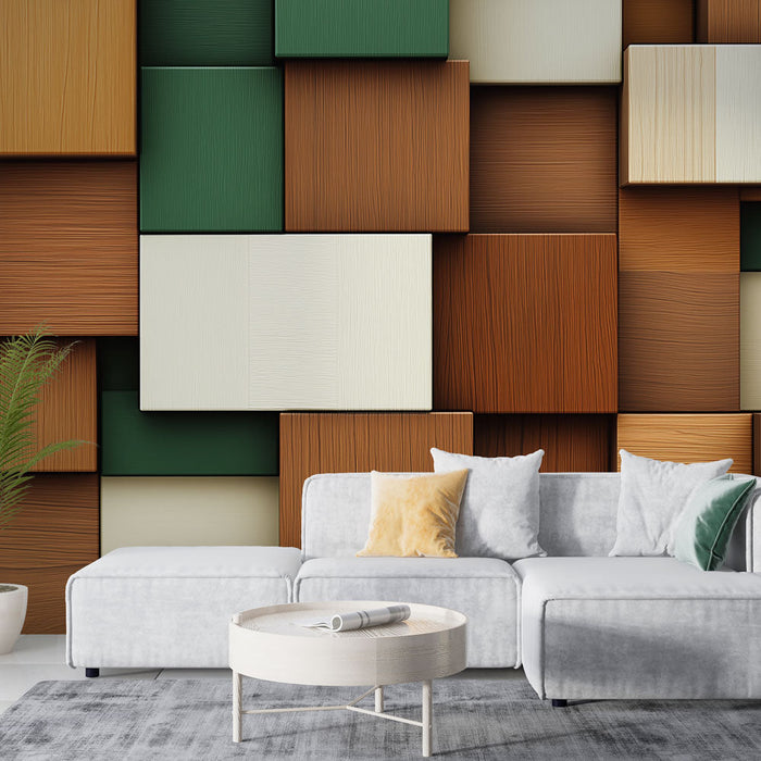 Seinatapeet puit | Puidust ruutude muster naturaalsetes toonides