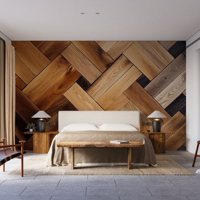 Фототапет дърво | Шеврон паркетен модел с топли тонове