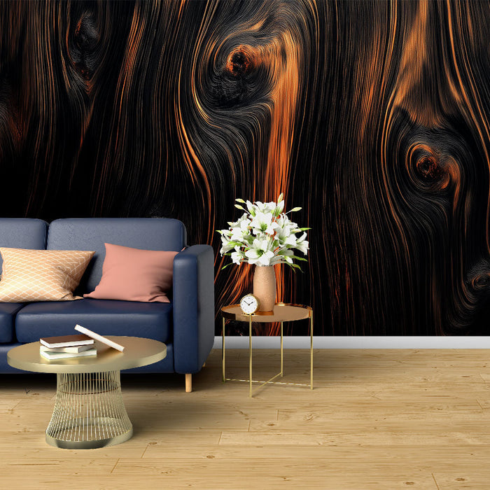 Tapetti tumma puu | Musta puun rakenne kuparijuovilla