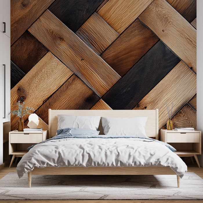 Seinapilt kootud puit | Elegantne muster pruunides toonides puidust paneelid