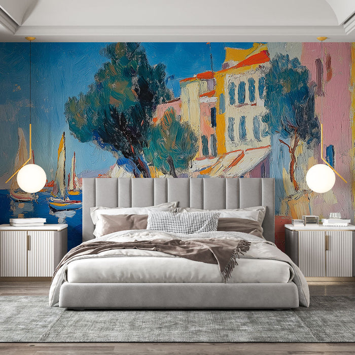 Tapete seaside | Bunte Szene von Segelbooten