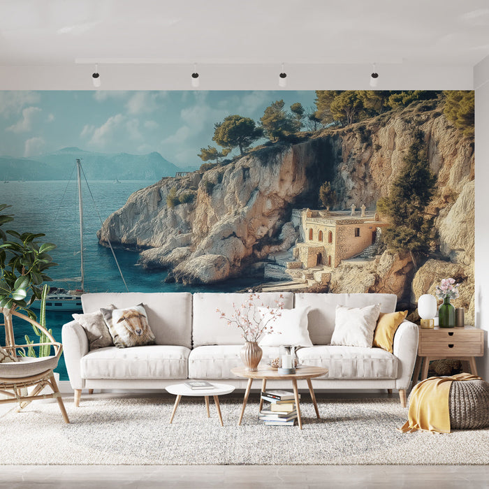 Seinapilt tapeet mereäärne | Rahulik rannastseen purjeka ja kividega