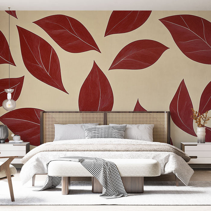 Muraaltapeet Bordeaux lehed | Elegantsed punased lehed heledal taustal
