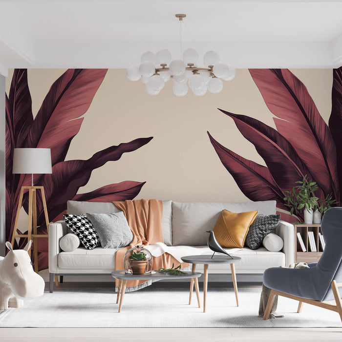 Tapeta Bordeaux | Stylizované listy v odstínech burgundy na světlém pozadí