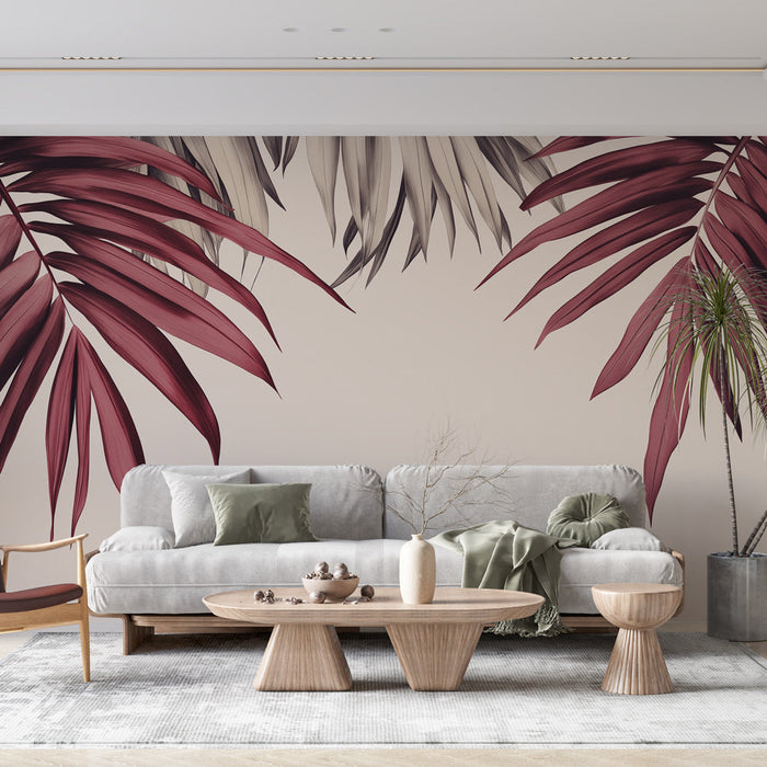 Tapetti Kasvitieteellinen Bordeaux | Eleganttiset lehdet vaalealla taustalla