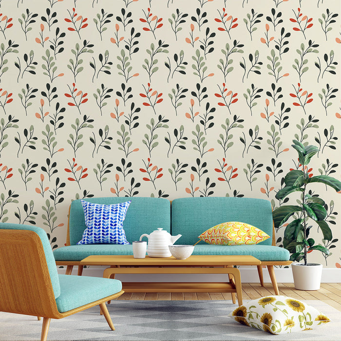 Foto Behang botanique | Delicaat bloemmotief met kleurrijk bladgroen